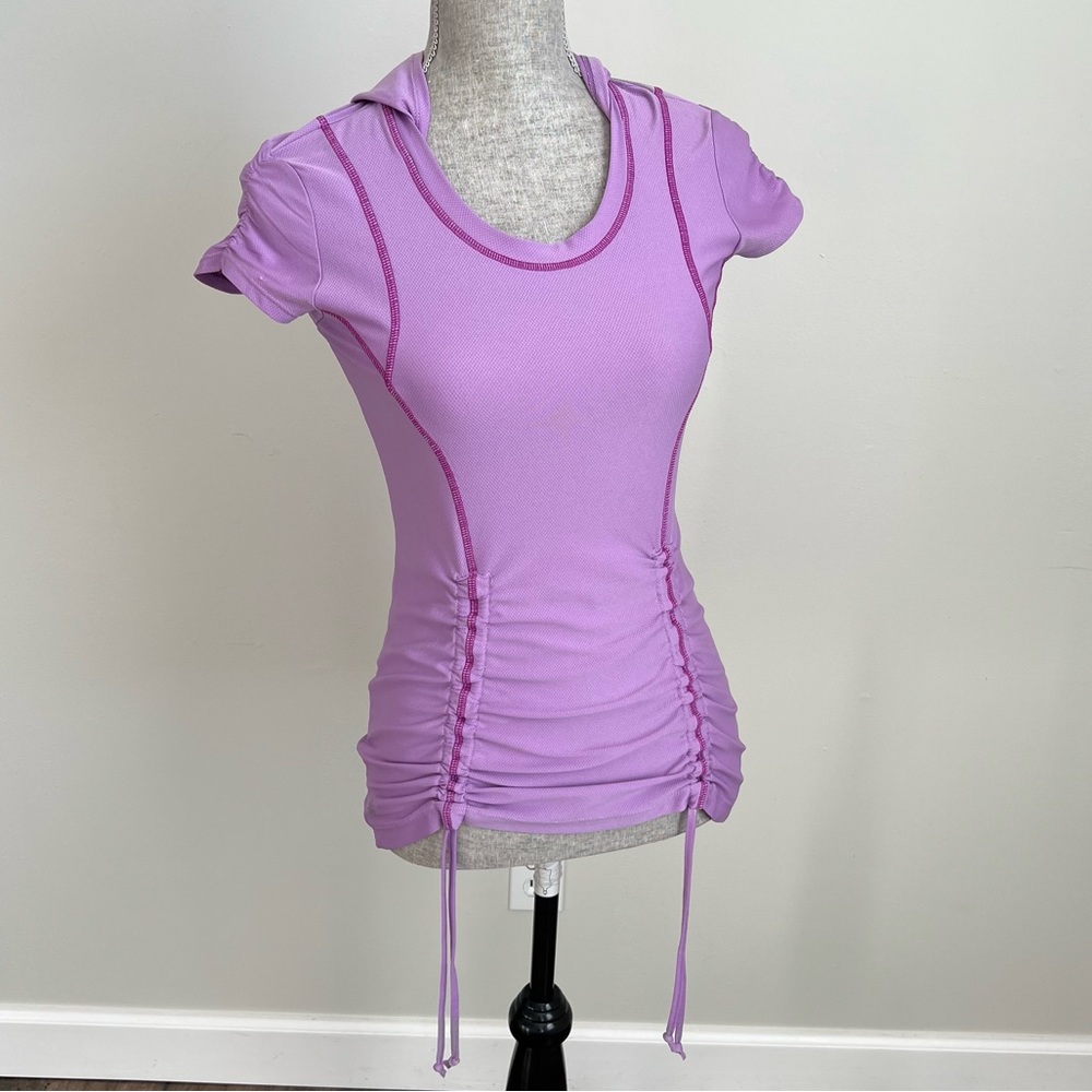 ATHLETA Pullover Hoodie Short Sleeve Cinched Ruched Top Purple XXS